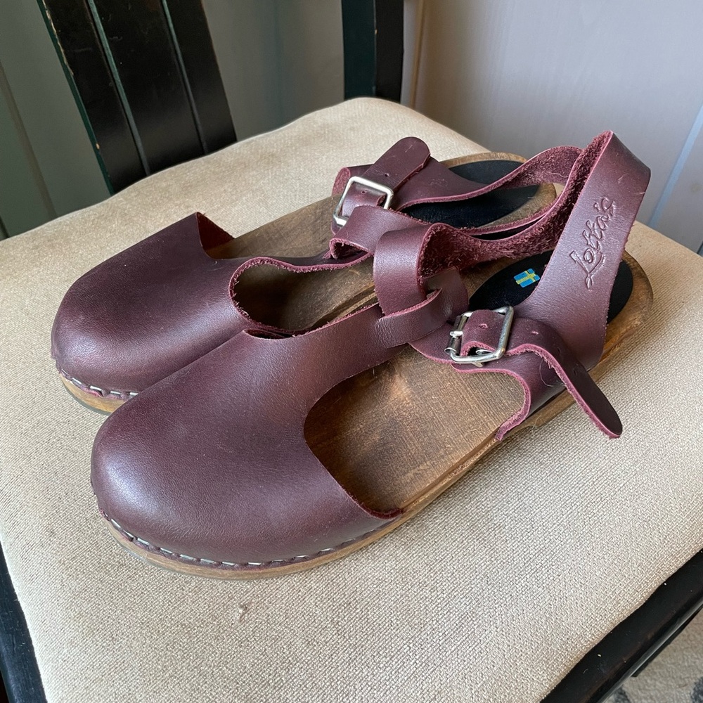 Lotta From Stockholm Low Wood Clogs Aubergine Leather.